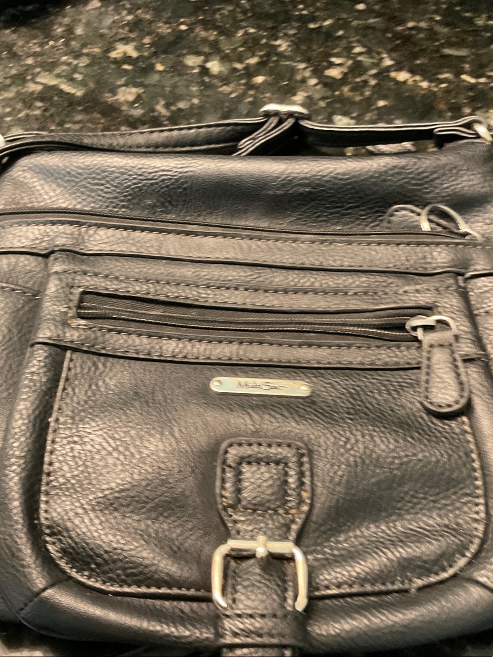 Black Multi sac Pebbled Leather Shoulder Bag with Front Buckle